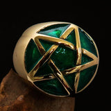 Excellent crafted Men's Pinky Ring domed Green Pentagram - Solid Brass - BikeRing4u