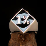 Men's Sterling Silver Biker Ring Diamond shaped 1% Percent Outlaw Symbol Black - BikeRing4u