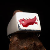 Excellent crafted Men's USSR CCCP Flag Ring Soviet Union - Sterling Silver - BikeRing4u