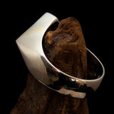 Men's Sterling Silver Biker Ring Diamond shaped 1% Percent Outlaw Symbol Black - BikeRing4u