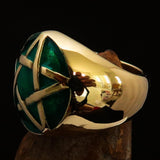 Excellent crafted Men's Pinky Ring domed Green Pentagram - Solid Brass - BikeRing4u