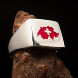 Excellent crafted Men's Swiss Flag Ring Switzerland - Sterling Silver - BikeRing4u