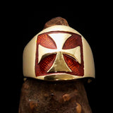 Excellent crafted Men's orange Iron Cross Biker Ring - Solid Brass - BikeRing4u