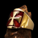 Excellent crafted Men's orange Iron Cross Biker Ring - Solid Brass - BikeRing4u