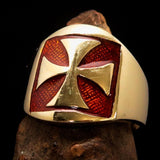 Excellent crafted Men's orange Iron Cross Biker Ring - Solid Brass - BikeRing4u