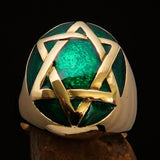 Excellent crafted Men's Hebrew Ring Green Star of David - Solid Brass - BikeRing4u