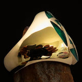 Excellent crafted Men's Hebrew Ring Green Star of David - Solid Brass - BikeRing4u