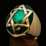 Excellent crafted Men's Hebrew Ring Green Star of David - Solid Brass - BikeRing4u