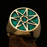 Excellent crafted Men's Heptagon Ring Green seven sided Polygon - Solid Brass - BikeRing4u