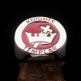 Excellent crafted Men's Red Knights Templar Ring - Sterling Silver - BikeRing4u