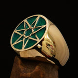 Excellent crafted Men's Heptagon Ring Green seven sided Polygon - Solid Brass - BikeRing4u