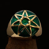 Nicely crafted domed Men's Heptagram Ring Green Heptagon - Solid Brass - BikeRing4u
