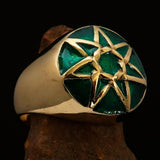 Nicely crafted domed Men's Heptagram Ring Green Heptagon - Solid Brass - BikeRing4u