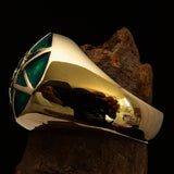 Nicely crafted domed Men's Heptagram Ring Green Heptagon - Solid Brass - BikeRing4u