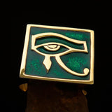 Excellent crafted Men's Ring All seeing Udjat Eye of Ra Green - Solid Brass - BikeRing4u
