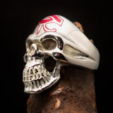 Excellent crafted Men's Skull Ring red Eye of Ra - Sterling Silver - BikeRing4u