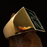 Excellent crafted Men's Ring All seeing Udjat Eye of Ra Green - Solid Brass - BikeRing4u