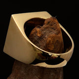 Excellent crafted Men's Ring All seeing Udjat Eye of Ra Green - Solid Brass - BikeRing4u