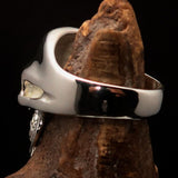 Excellent crafted Men's Communist Skull Ring red Hammer Sickle - Sterling Silver - BikeRing4u