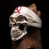 Excellent crafted Men's Communist Skull Ring red Hammer Sickle - Sterling Silver - BikeRing4u