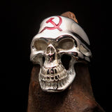 Excellent crafted Men's Communist Skull Ring red Hammer Sickle - Sterling Silver - BikeRing4u
