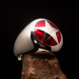 Excellent crafted Men's US Marshall Ring red Star - Sterling Silver - BikeRing4u