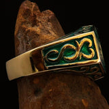 Men's Solid Brass Ring green Crescent Moon Pentagram Star - BikeRing4u
