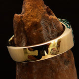 Men's Solid Brass Ring green Crescent Moon Pentagram Star - BikeRing4u