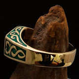 Men's Solid Brass Ring green Crescent Moon Pentagram Star - BikeRing4u