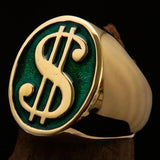 Excellent crafted Men's Currency Ring US Dollar Symbol Green - Solid Brass - BikeRing4u