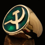 Excellent crafted Men's Socialist Ring Hammer Sickle Green - Solid Brass - BikeRing4u