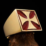 Perfectly crafted Men's Biker Ring Iron Cross Red - Solid Brass - BikeRing4u