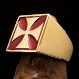 Perfectly crafted Men's Biker Ring Iron Cross Red - Solid Brass - BikeRing4u