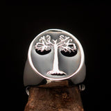 Excellent crafted Men's black oval Tree of Life Ring - Sterling Silver - BikeRing4u