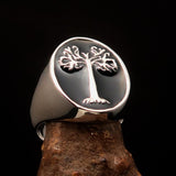 Excellent crafted Men's black oval Tree of Life Ring - Sterling Silver - BikeRing4u