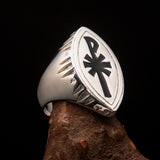 Ancient Men's Christian Monogram Cross Ring black Chi Rho XP - Sterling Silver - BikeRing4u
