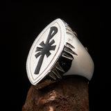 Ancient Men's Christian Monogram Cross Ring black Chi Rho XP - Sterling Silver - BikeRing4u
