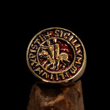 Excellent crafted Men's Templar Knight Seal Ring orange - Solid Brass - BikeRing4u