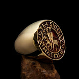 Excellent crafted Men's Templar Knight Seal Ring orange - Solid Brass - BikeRing4u