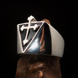 Excellent crafted Men's Black Coptic Cross Ring - Sterling Silver - BikeRing4u