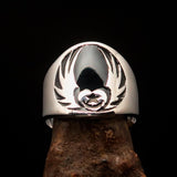 Excellent crafted Men's Claddagh Ring black winged heart Star Moon - Sterling Silver - BikeRing4u