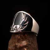 Excellent crafted Men's Claddagh Ring black winged heart Star Moon - Sterling Silver - BikeRing4u