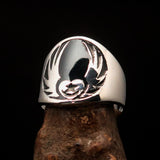 Excellent crafted Men's Claddagh Ring black winged heart Star Moon - Sterling Silver - BikeRing4u