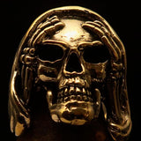 Excellent crafted Men's Grim Reaper Skull Ring Hear No Evil - Solid Brass - BikeRing4u