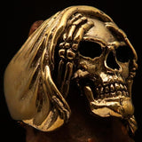 Excellent crafted Men's Grim Reaper Skull Ring Hear No Evil - Solid Brass - BikeRing4u