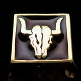 Perfectly crafted Men's Cowboy Ring Bull Skull Red - Solid Brass - BikeRing4u