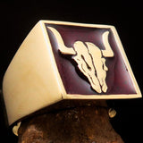 Perfectly crafted Men's Cowboy Ring Bull Skull Red - Solid Brass - BikeRing4u