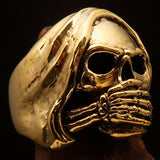 Excellent crafted Men's Grim Reaper Skull Ring Speak No Evil - Solid Brass - BikeRing4u