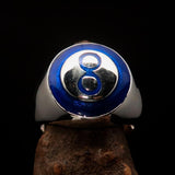 Nicely crafted domed Men's Number Ring blue 8 Eight- Sterling Silver - BikeRing4u