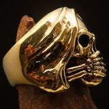 Excellent crafted Men's Grim Reaper Skull Ring Speak No Evil - Solid Brass - BikeRing4u